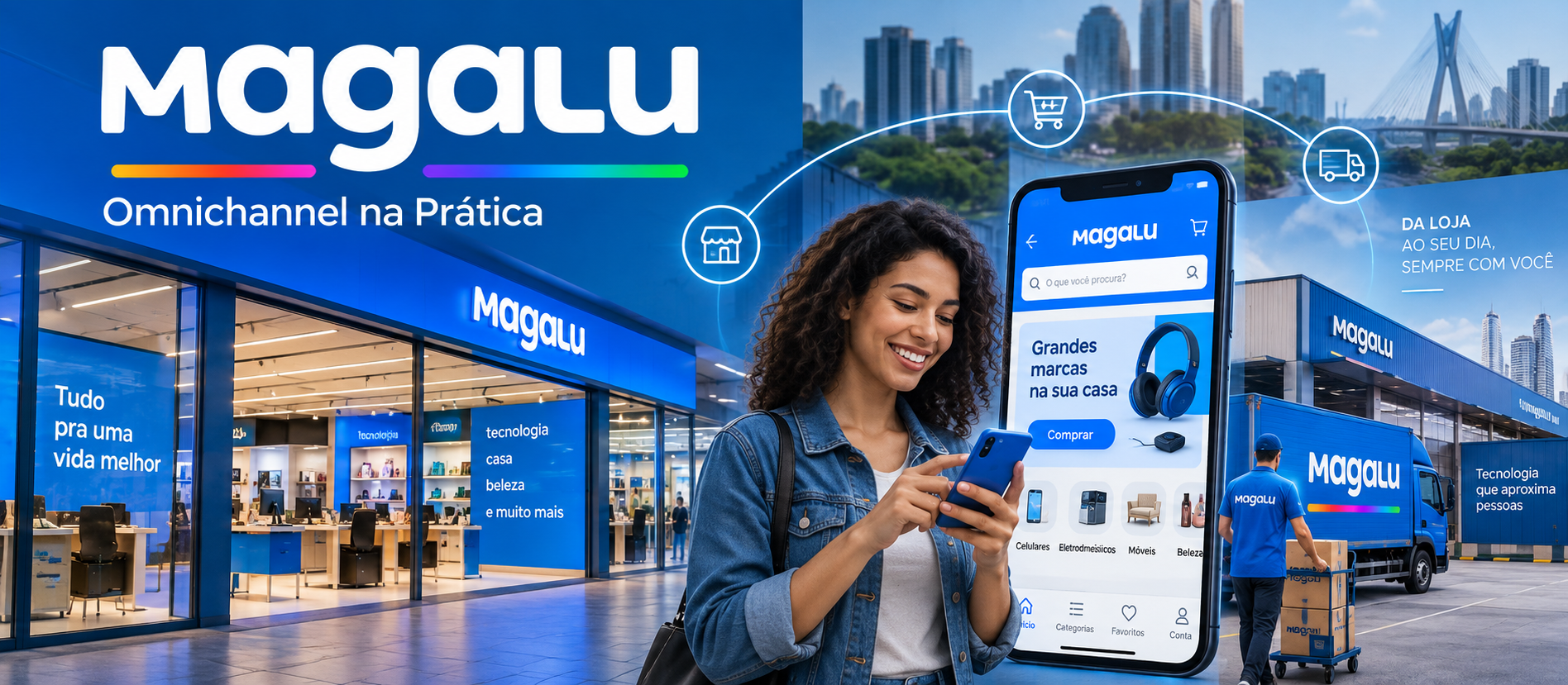 Gráfico resultados Magazine Luiza 2026: crescimento lojas físicas vs queda e-commerce